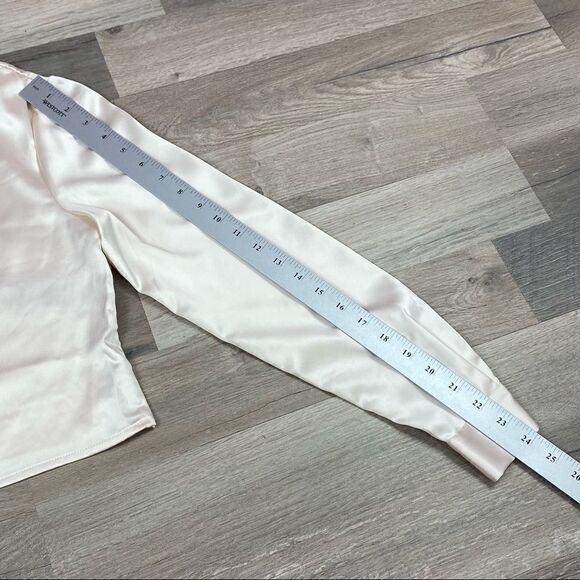 NA-KD Reborn Satin Shirred Side One Shoulder Crop Top Ivory XS 34 - Picture 16 of 16